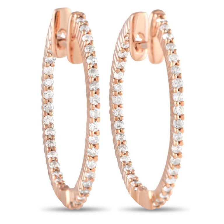 14k rose gold diamond inside-out hoop earrings
