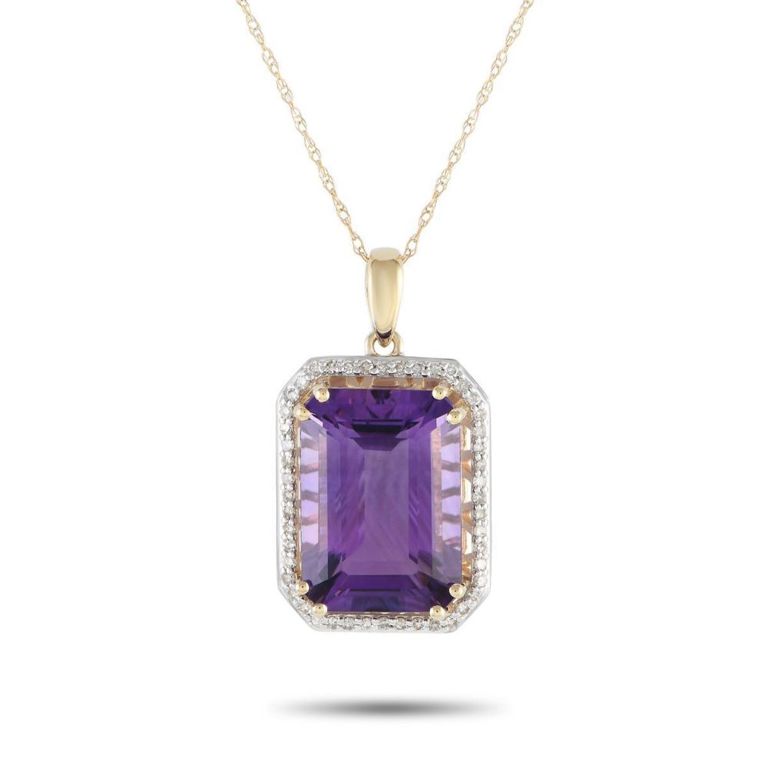14k yellow gold amethyst and diamond pendant necklace