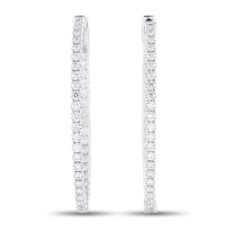 14k white gold diamond hoop earrings