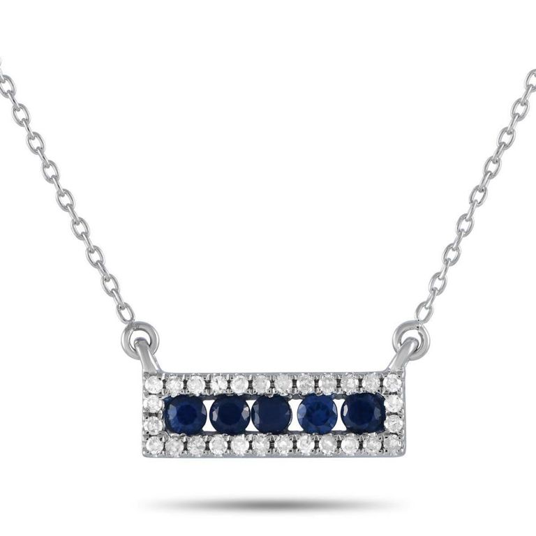 14k white gold sapphire and diamond pendant necklace