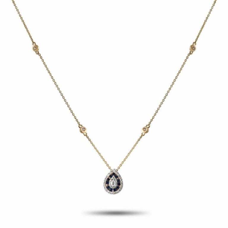 14k yellow gold diamond and sapphire necklace