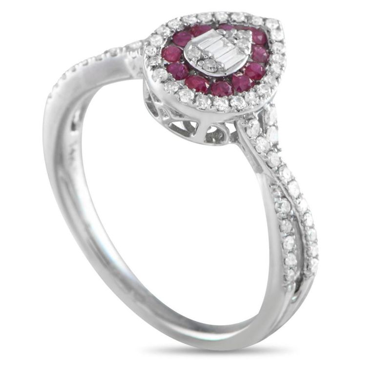 14k white gold diamond and ruby ring