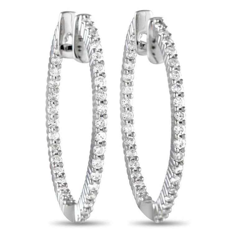 14k white gold diamond inside-out hoop earrings