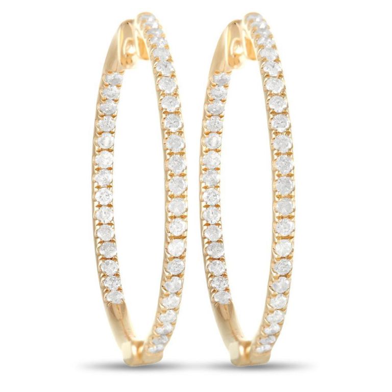 14k yellow gold diamond hoop earrings