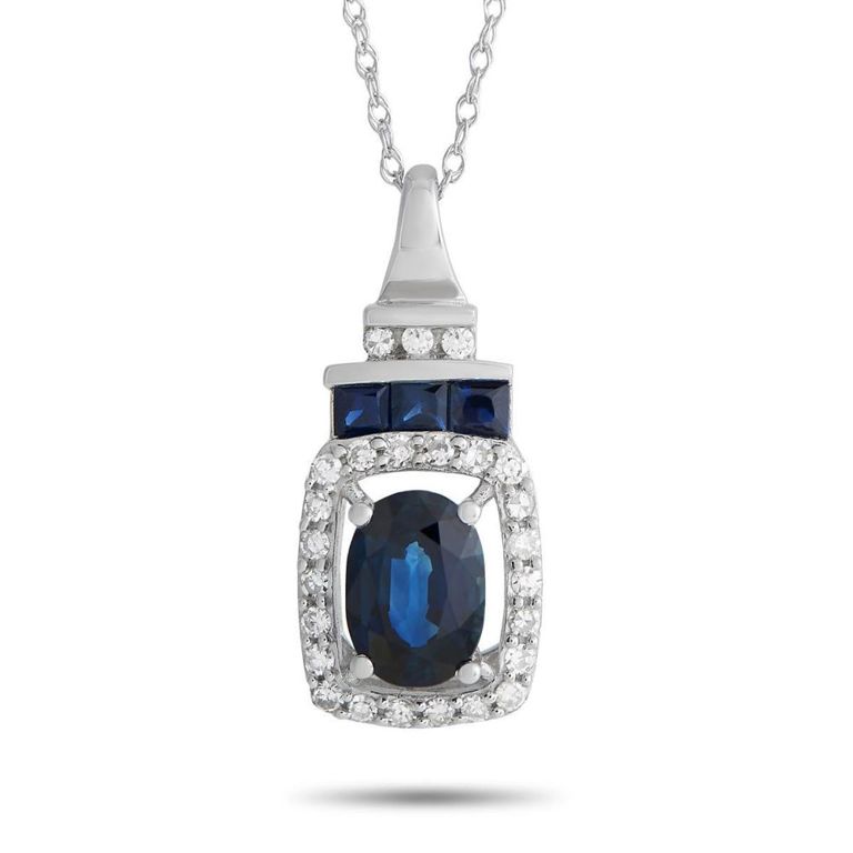 14k white gold diamond and sapphire necklace