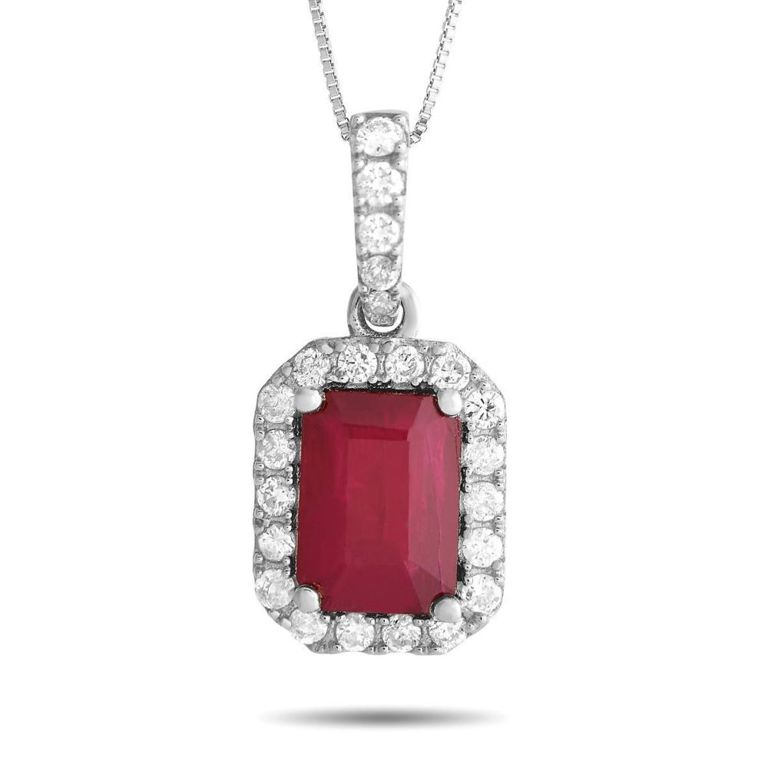 14k white gold diamond and ruby necklace