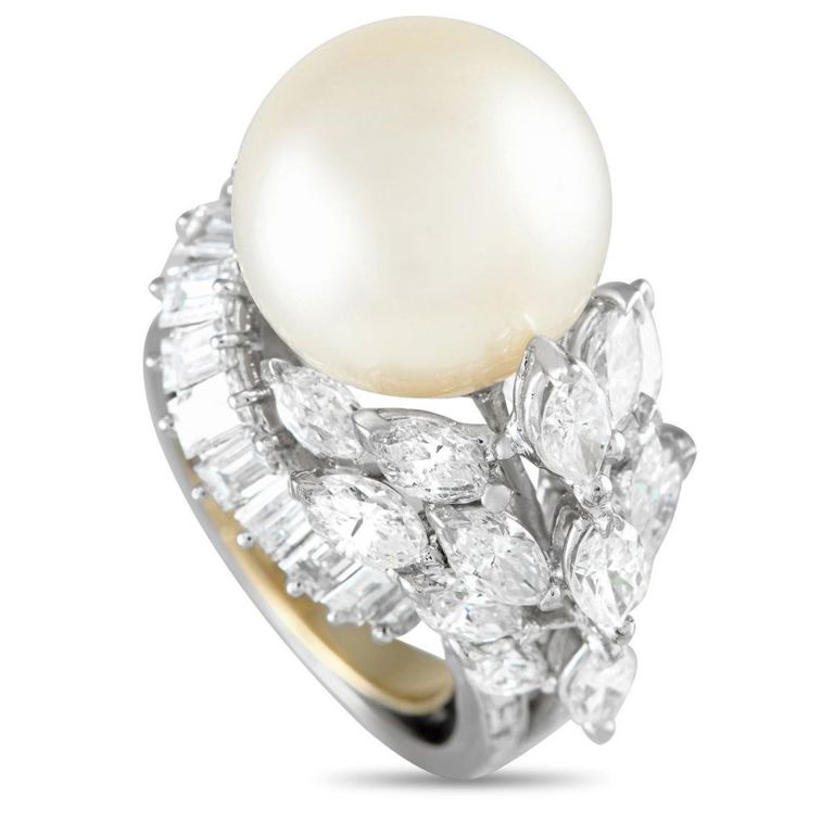 Platinum diamond and pearl ring