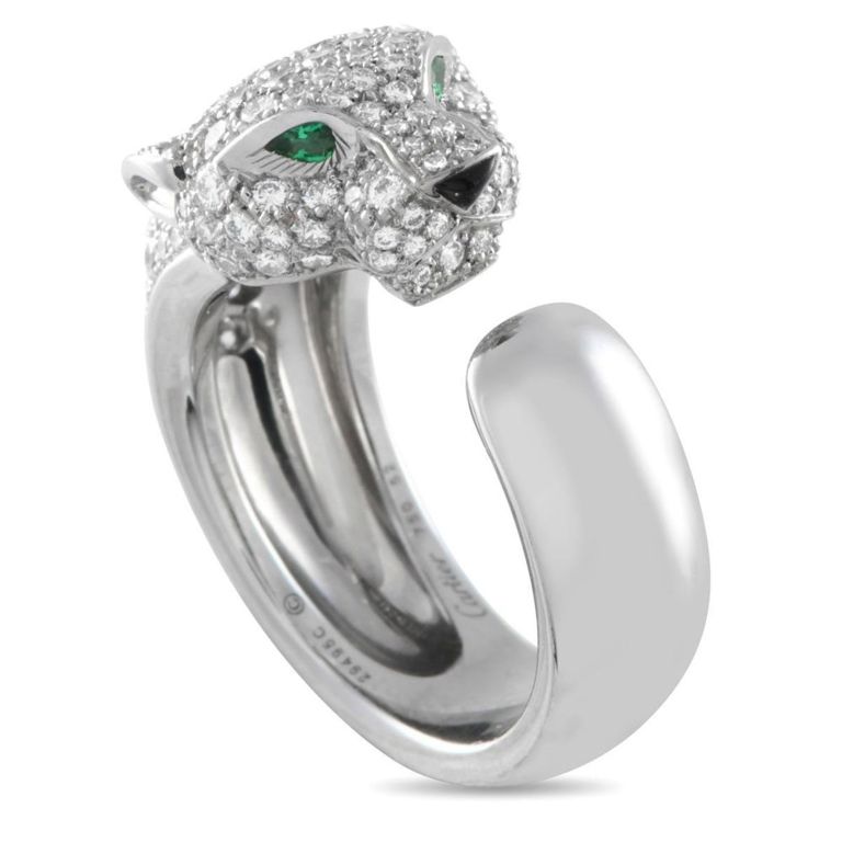 18k white gold diamond panther ring
