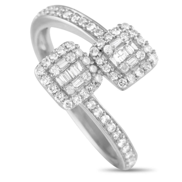 14k white gold diamond bypass ring