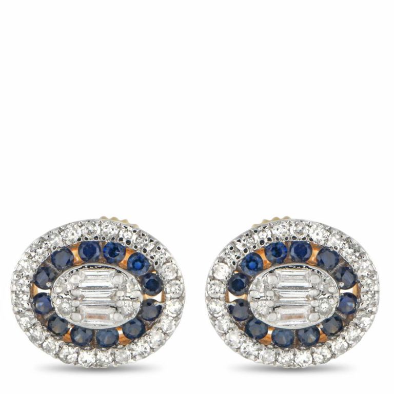 14k yellow gold diamond and sapphire halo earrings