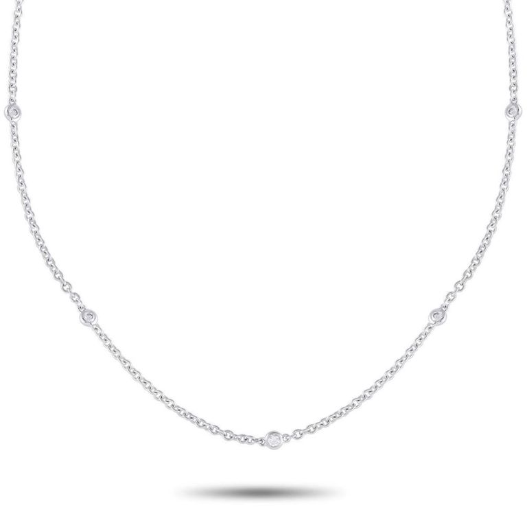 18k white gold diamond station necklace