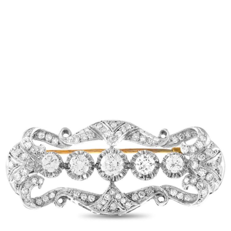 Antique 18k white and yellow gold diamond brooch