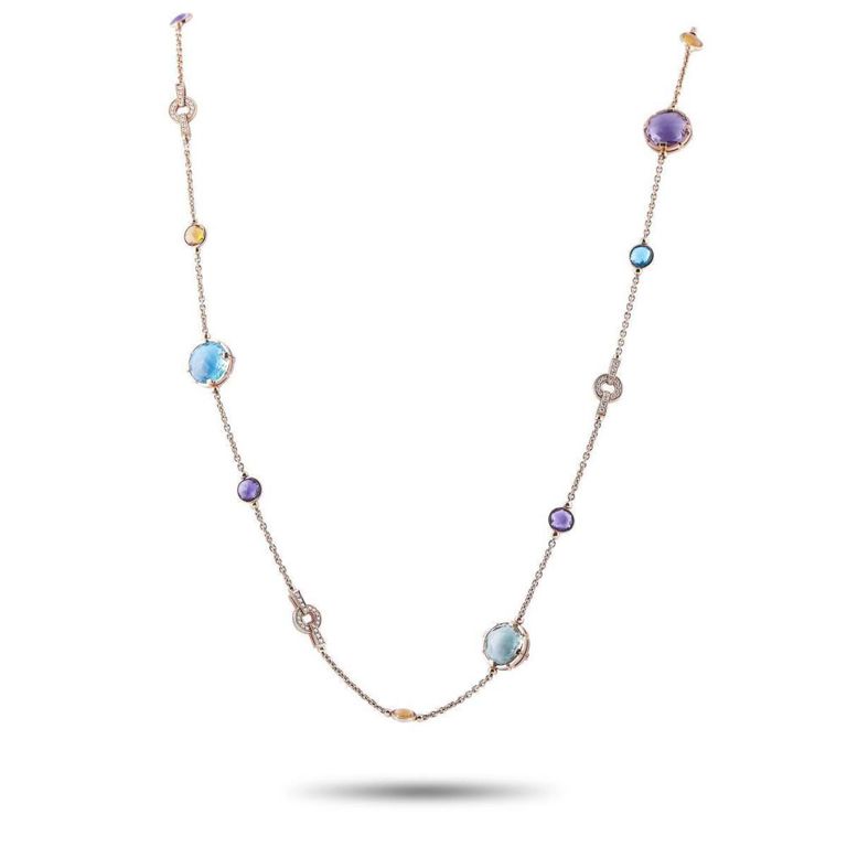 18k rose gold diamond and multi-gemstone long necklace