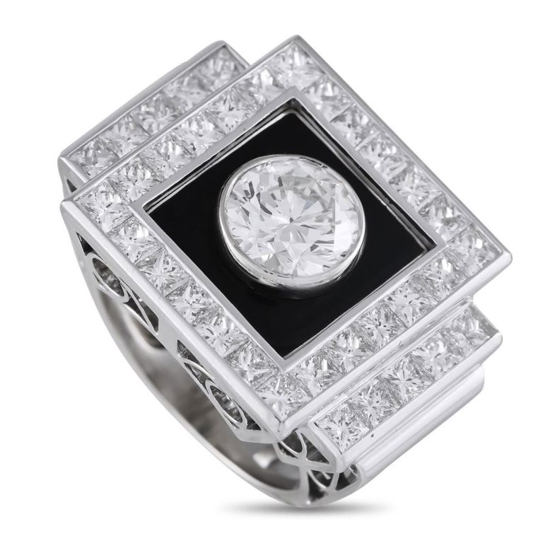 18k white gold diamond and onyx ring