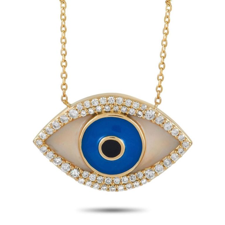 14k yellow gold diamond Evil Eye necklace