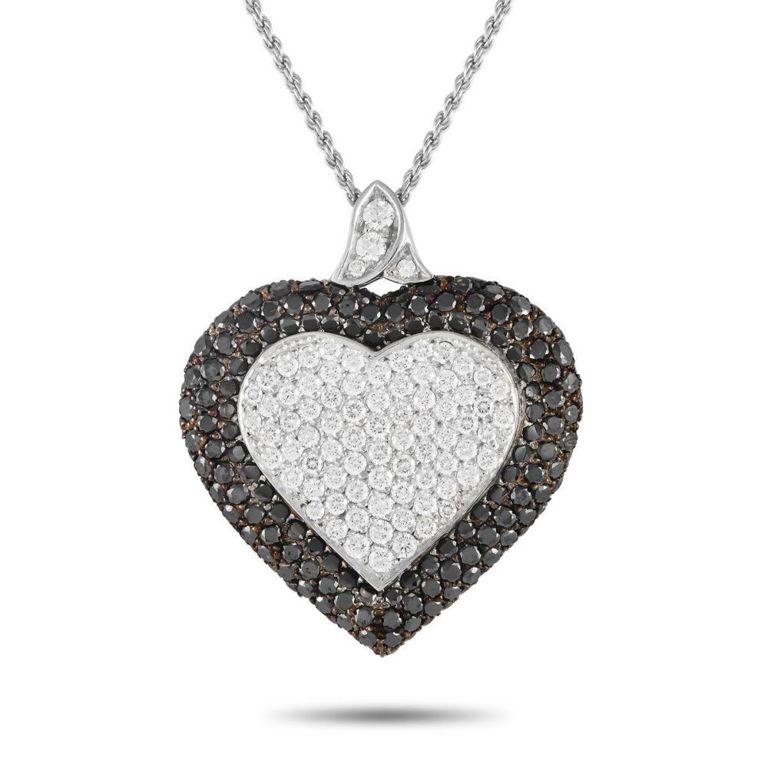 18k white gold diamond pave heart necklace