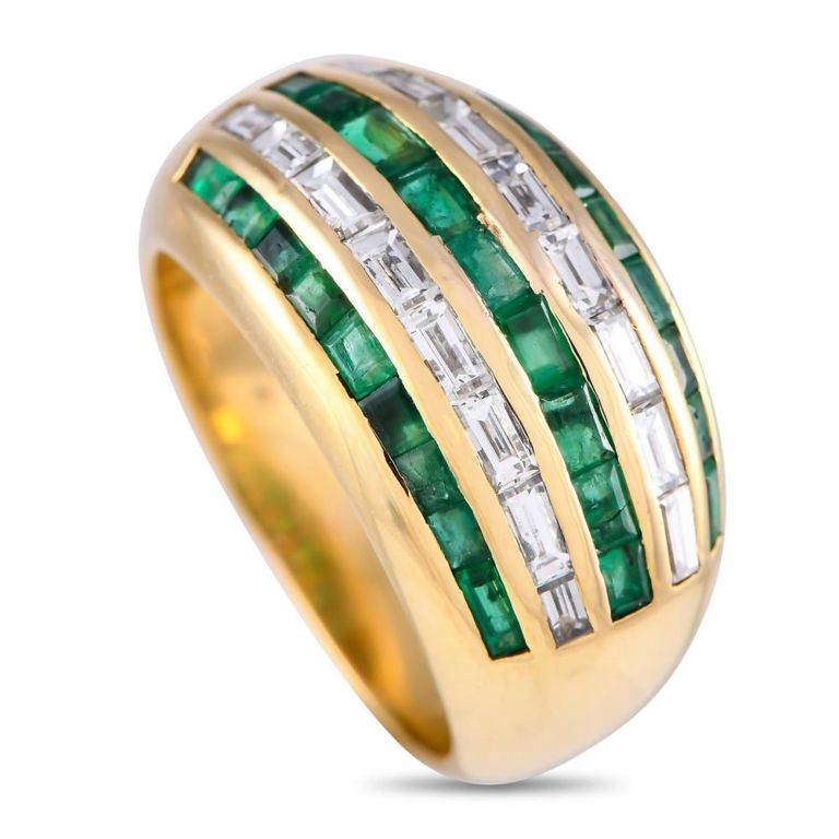 18k yellow gold diamond and emerald ring