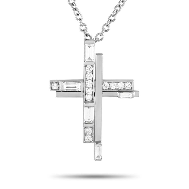 Platinum diamond crucifix pendant necklace