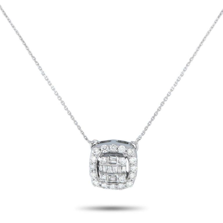14k white gold diamond cushion necklace