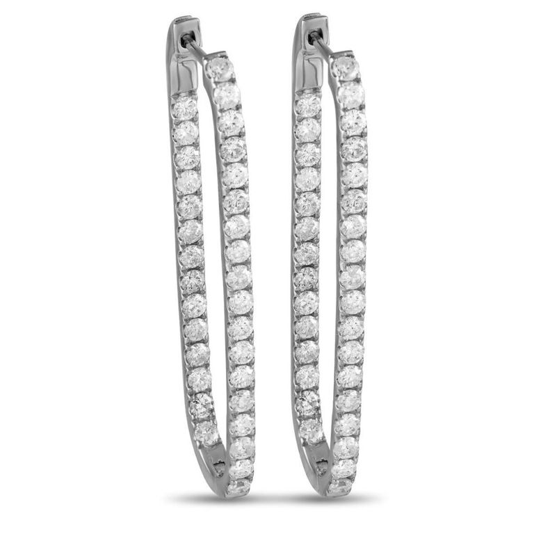 14k white gold diamond hoop earrings