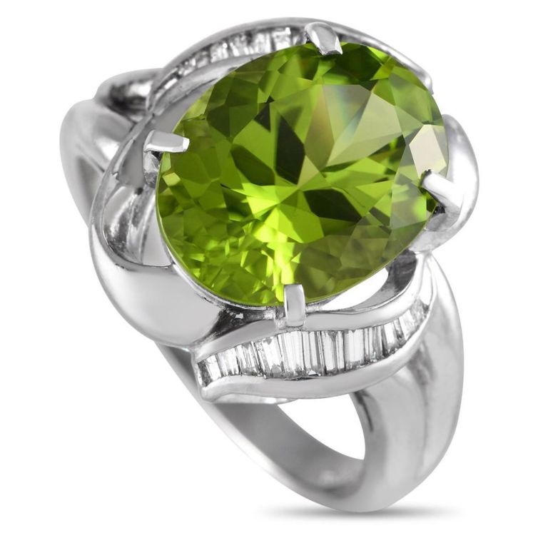 Platinum peridot and diamond ring