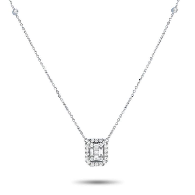 14k white gold diamond halo necklace