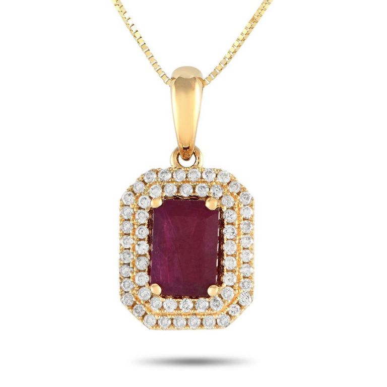 14k yellow gold ruby and diamond pendant necklace
