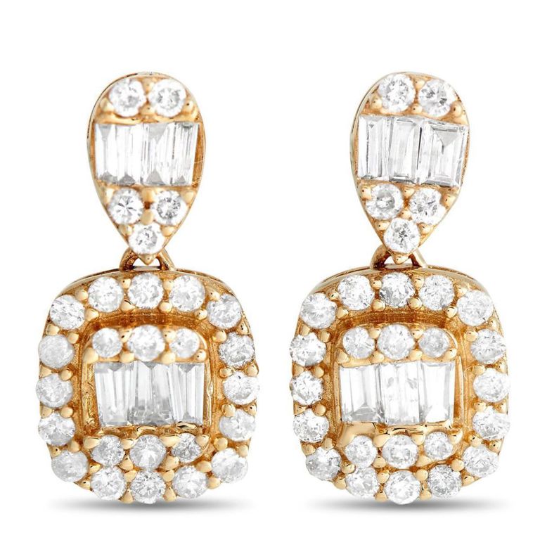 14k yellow gold diamond drop earrings