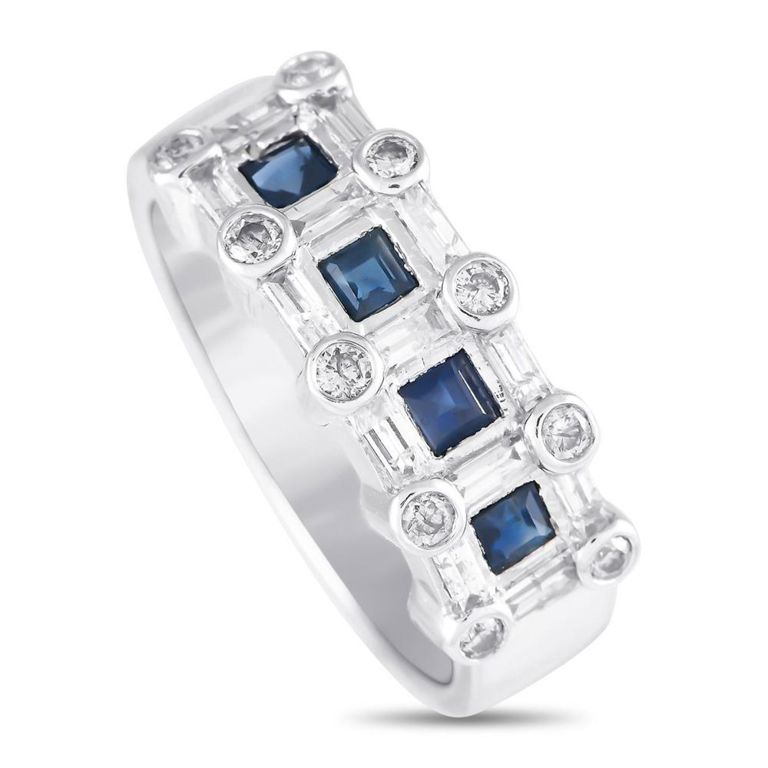 14k white gold diamond and sapphire ring