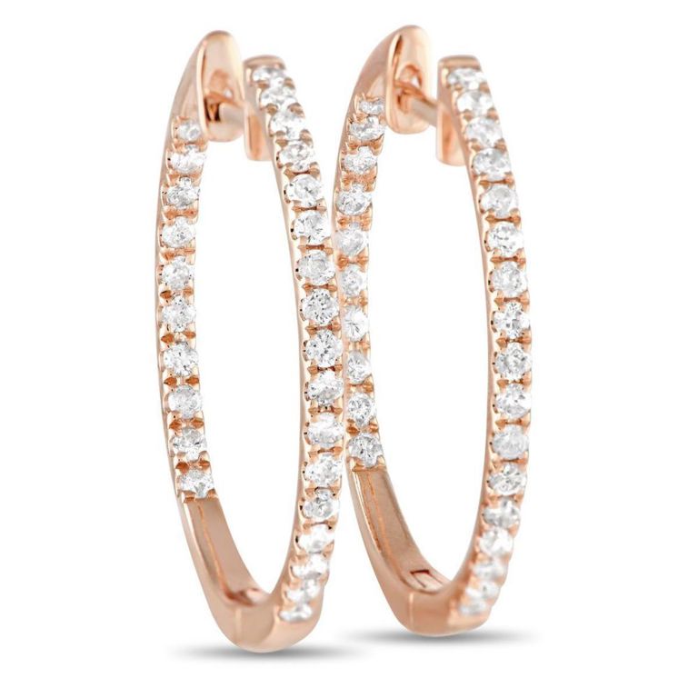 14k rose gold diamond hoop earrings