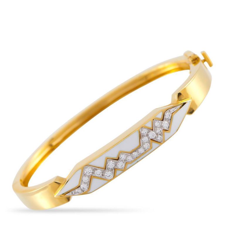 18k yellow gold diamond and enamel bracelet