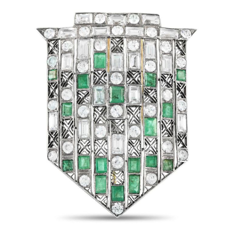 14k white and rose gold emerald brooch