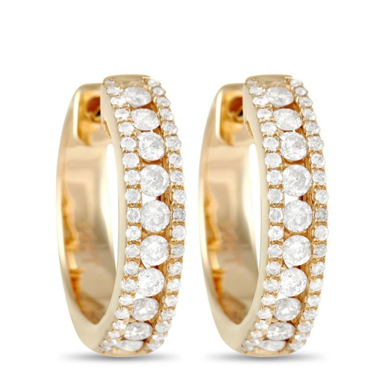14k yellow gold diamond hoop earrings