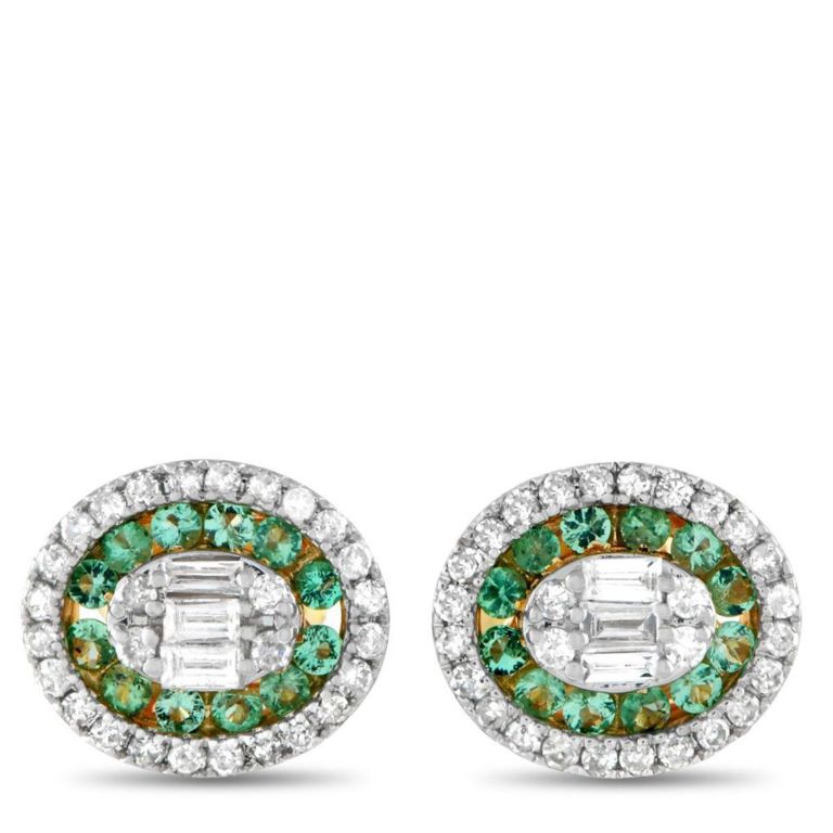 14k yellow gold diamond and emerald earrings