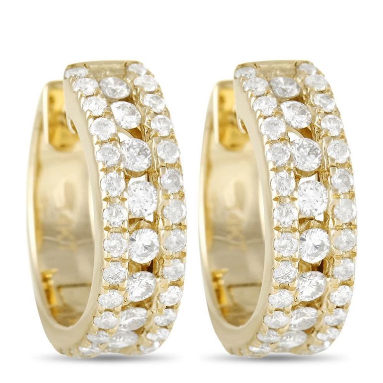 14k yellow gold diamond hoop earrings