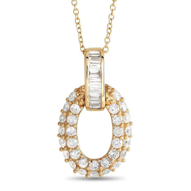 14k yellow gold diamond oval necklace