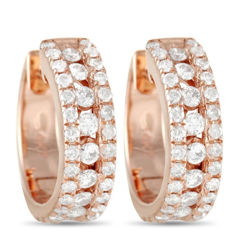 14k rose gold diamond hoop earrings