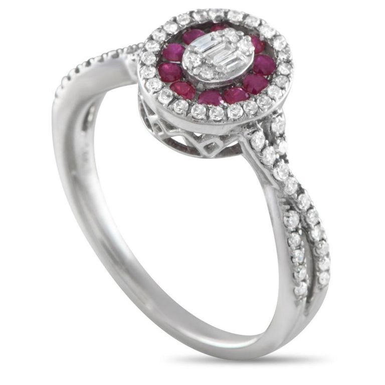 14k white gold diamond and ruby ring