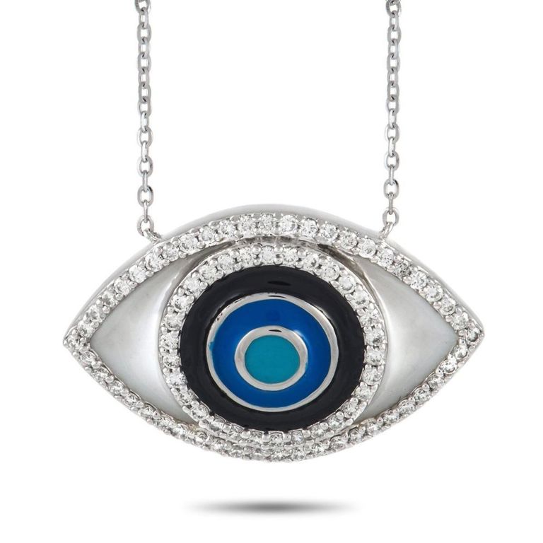 14k white gold diamond Evil Eye necklace
