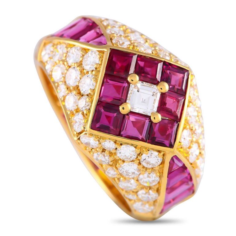 18k yellow gold diamond and ruby ring