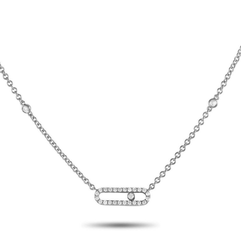18k white gold diamond paperclip necklace