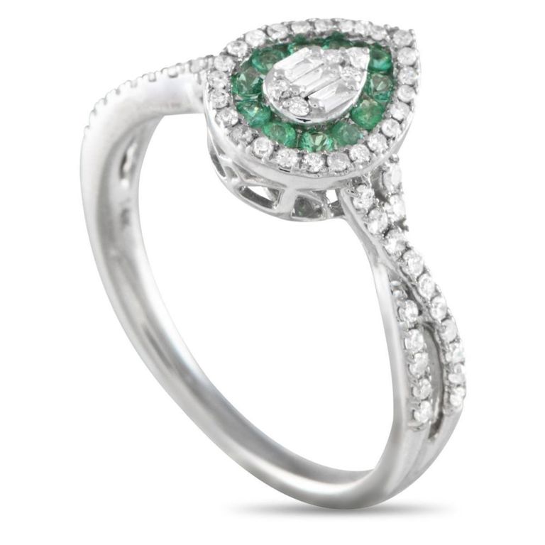14k white gold diamond and emerald ring