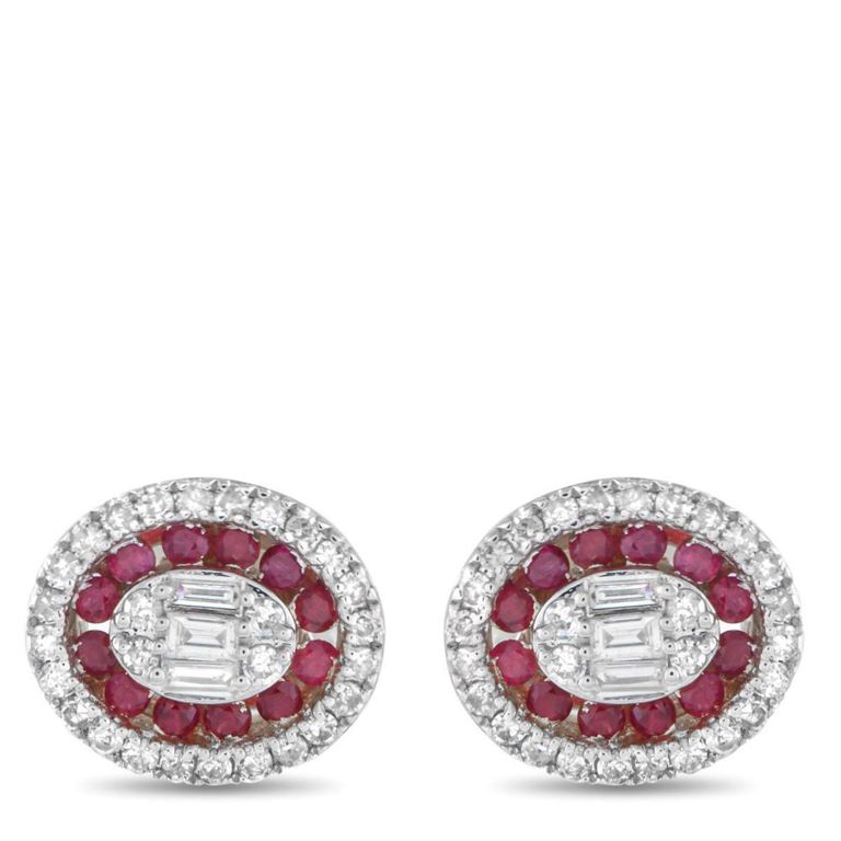 14k gold diamond and ruby halo earrings