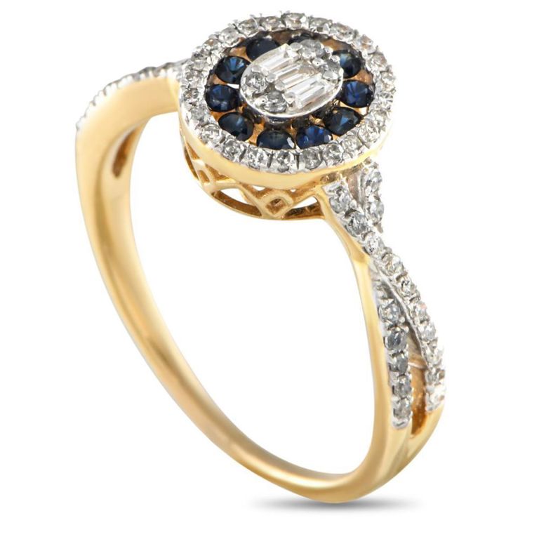 14k yellow gold diamond and sapphire ring
