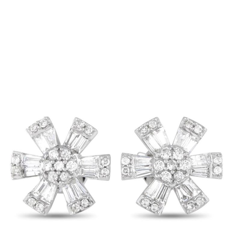 14k white gold diamond pinwheel stud earrings