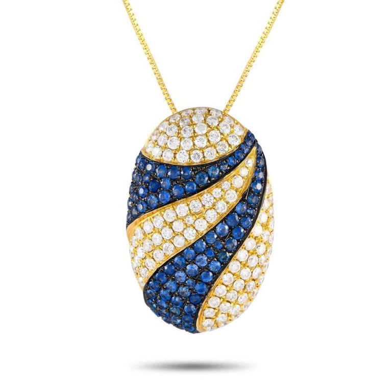 18k yellow gold diamond and sapphire necklace