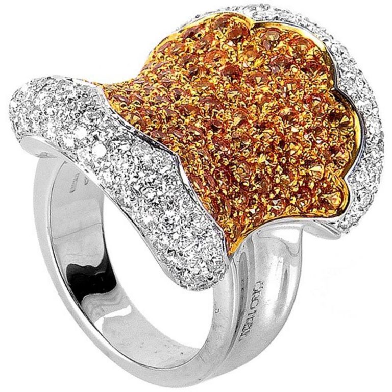 18k white gold diamond and yellow sapphire ring