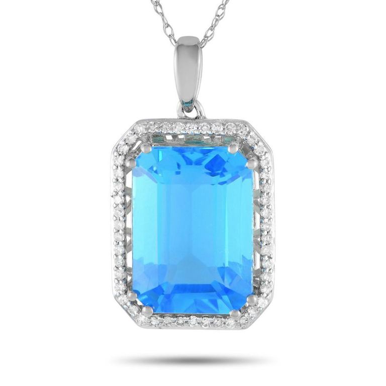 14k white gold diamond and blue topaz necklace