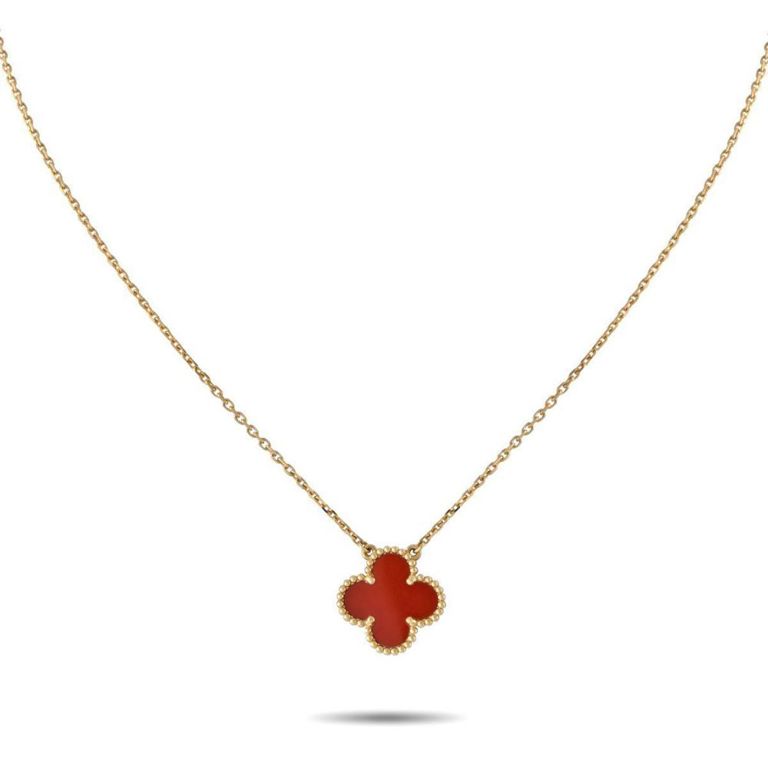 18k yellow gold carnelian Alhambra necklace