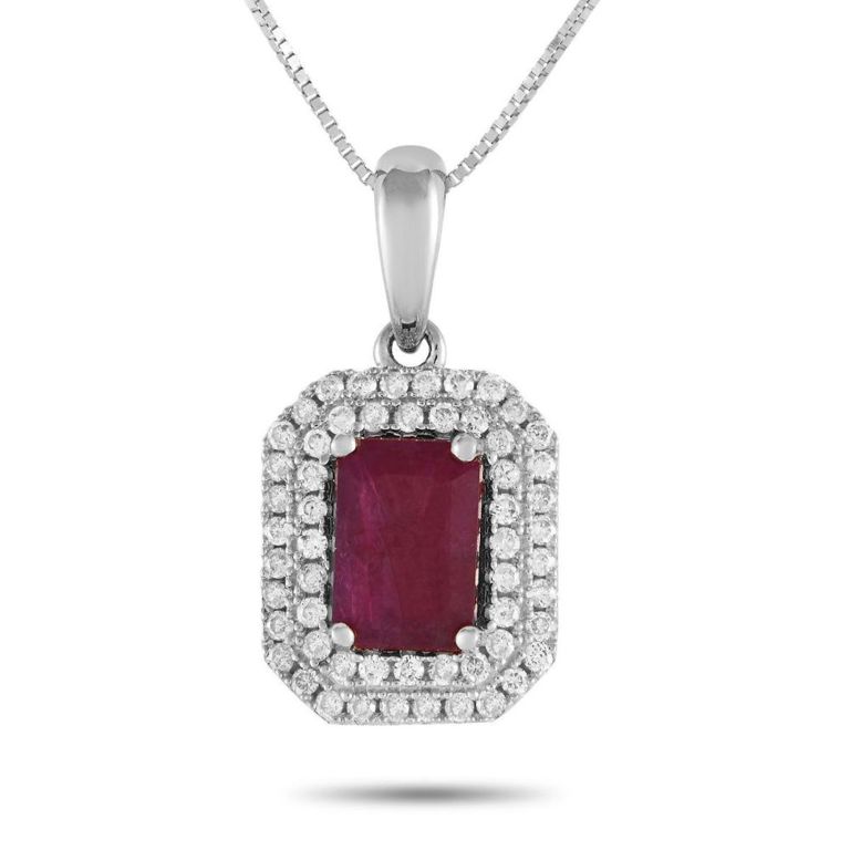 14k white gold diamond and ruby necklace